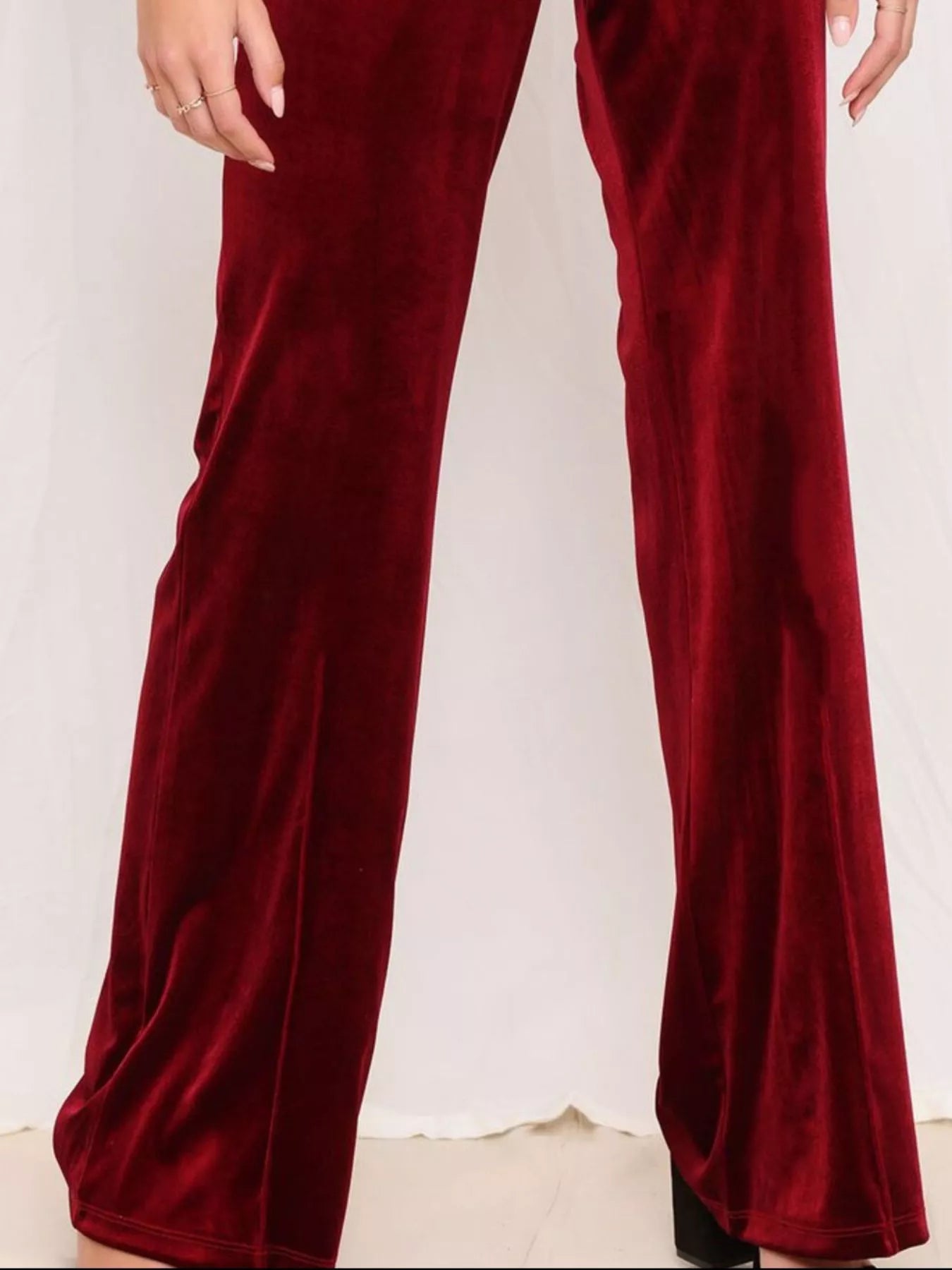 Sarah Express Women's Velvet Wide Leg Pants - High Waist Palazzo Trousers Plus Size