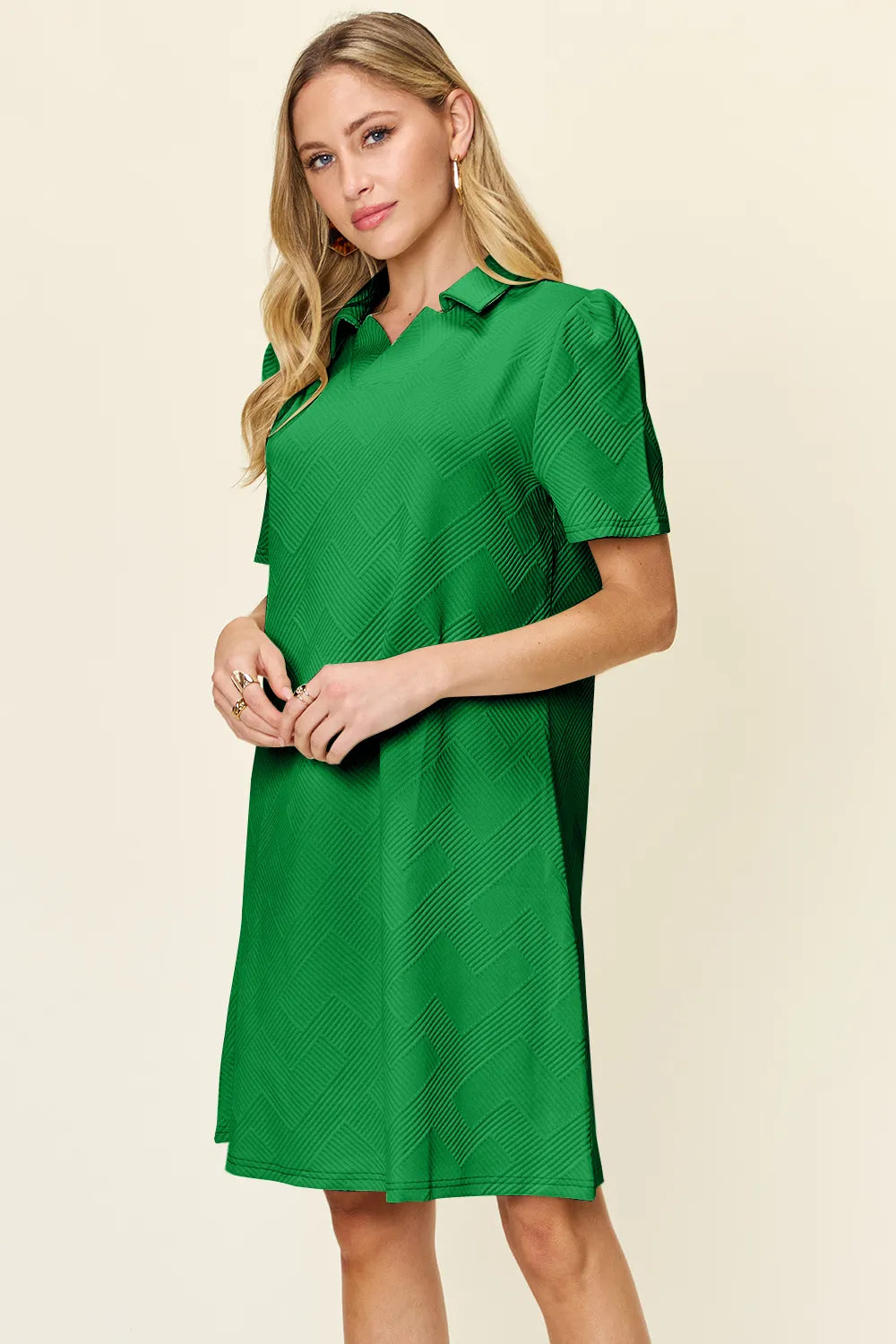Sarah Express Women’s Plus Size Textured Collared Short Sleeve Dress
