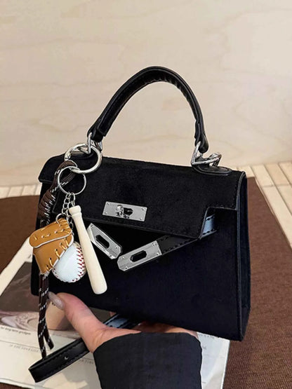 Sarah Express Women's Mini Crossbody Bag with Baseball Charm - Suede Shoulder Bag