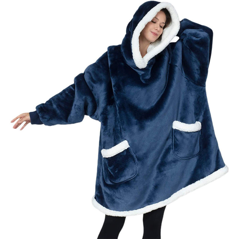 Sarah Express Oversized Wearable Blanket Hoodie with Pockets - Ultra Plush TV Blanket for Women & Men Short navy blue One Size
