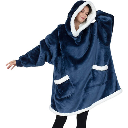 Sarah Express Oversized Wearable Blanket Hoodie with Pockets - Ultra Plush TV Blanket for Women & Men Short navy blue One Size
