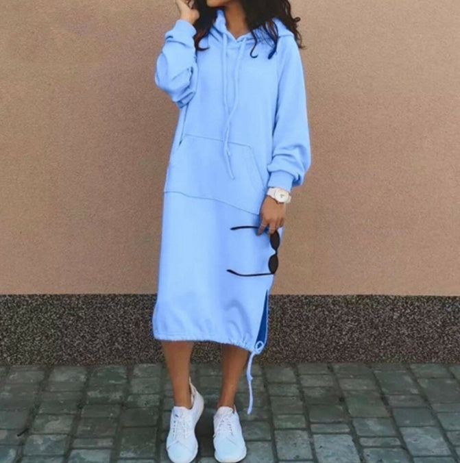 Sarah Express Women's Hooded Sweatshirt Dress Long Sleeve Midi Casual Pockets