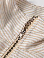 Sarah Express Women's Quarter Zip Striped Patchwork Drop Shoulder Loose Long Sleeve Top