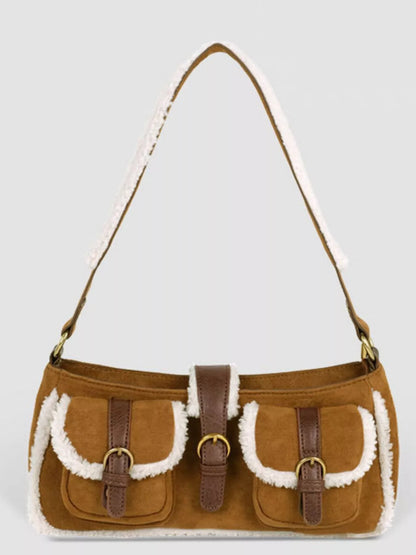 Sarah Express Women's Vintage Suede Shoulder Bag with Plush Trim
