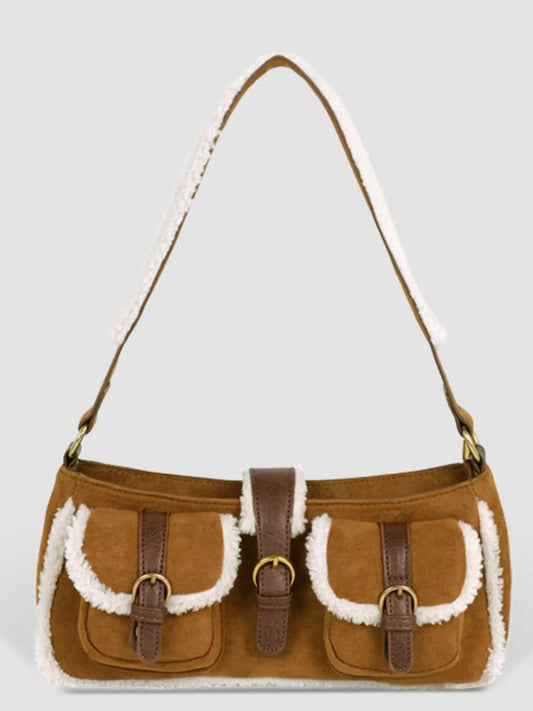 Sarah Express Women's Vintage Suede Shoulder Bag with Plush Trim