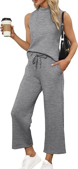 Sarah Express Women's Sleeveless Top Wide Leg Cropped Pants Two-Piece Set Matching Outfit