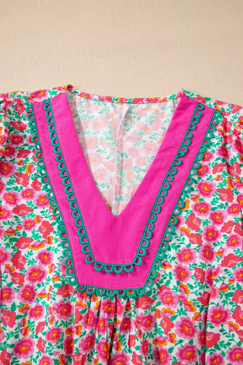 Sarah Express Women's Floral Print V Neck Mini Dress Short Bubble Sleeve Patchwork