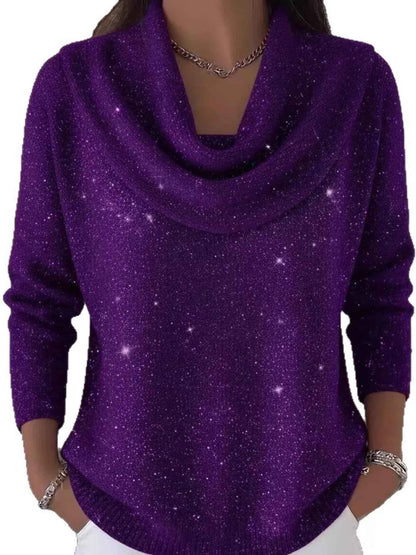 Sarah Express Women's Glitter Cowl Neck Long Sleeve Sweater Plus Size Purple