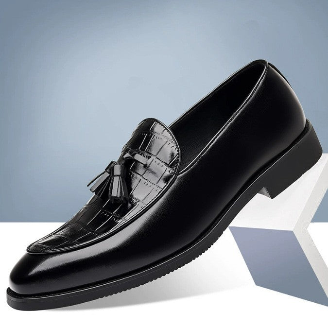 Sarah Express Men's Pointed-Toe Slip-On Dress Shoes | British Business-Casual PU Leather
