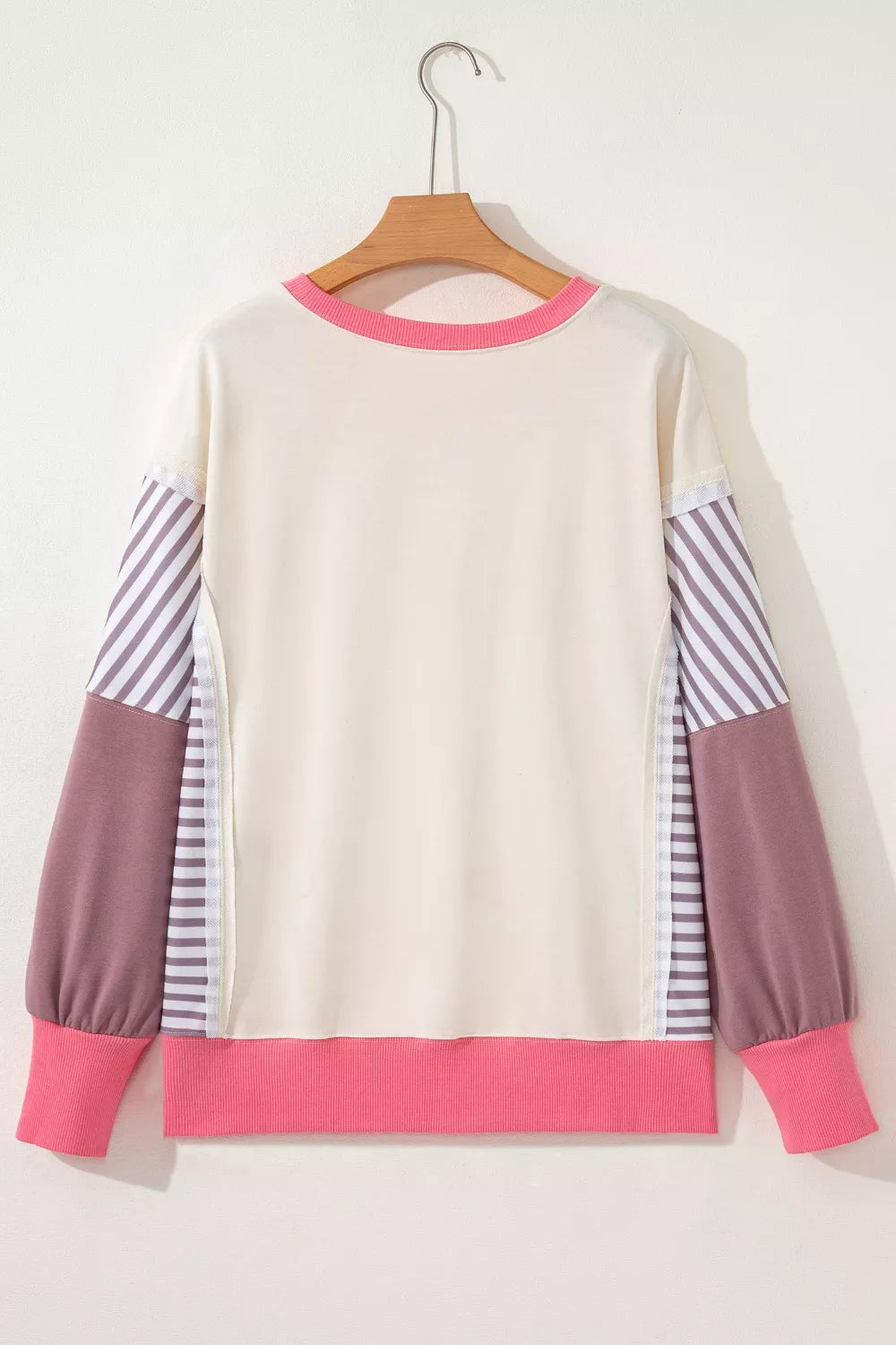 Sarah Express Women's Color Block Striped Patchwork Dolman Slit Sweatshirt