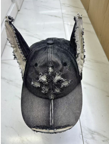 Sarah Express Women's Doberman Graphic Baseball Cap Distressed Denim Adjustable Hat Casual Streetwear