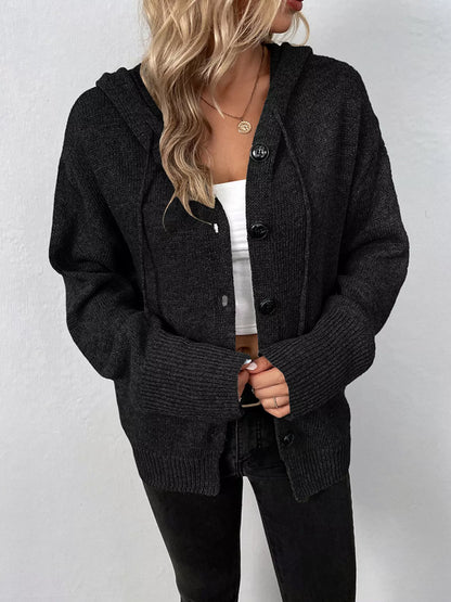 Sarah Express Women's Cozy Knit Hooded Button-Down Cardigan
