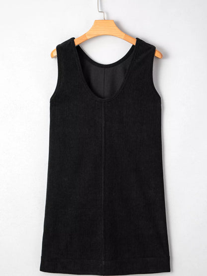 Sarah Express Women's Corduroy Sleeveless Mini Dress with Patched Pockets