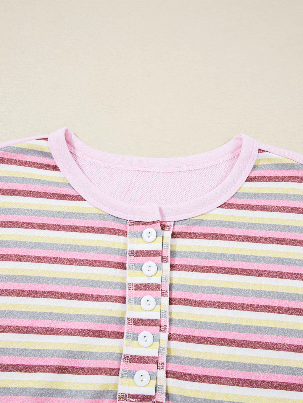 Sarah Express Women's Exposed Seam Color Block Striped Patchwork Loose Henley Sweatshirt