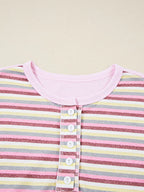 Sarah Express Women's Exposed Seam Color Block Striped Patchwork Loose Henley Sweatshirt