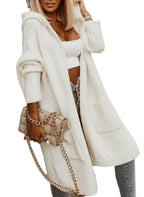 Sarah Express Women's Letter Print Hooded Long Cardigan Oversized Knit