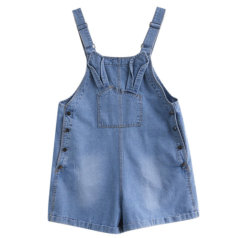 Sarah Express Denim Overalls Loose Straight Leg High Waist Suspender Pants