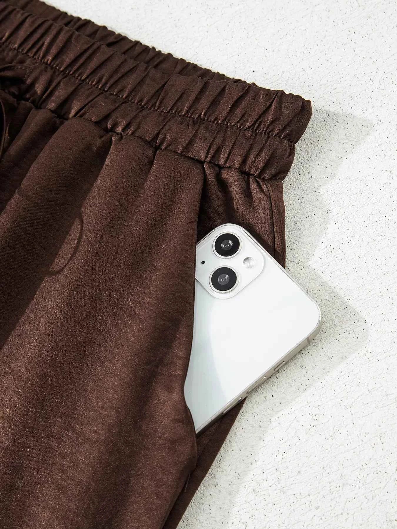 Sarah Express Women's Braided V-Neck Long Sleeve Top and Drawstring High Waist Pants Set