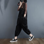 Sarah Express Women's Loose Fit Cotton Overalls Plus Size Relaxed Jumpsuit Korean Style Casual Pants
