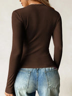 Sarah Express Women's Ribbed Knit Long Sleeve T-Shirt