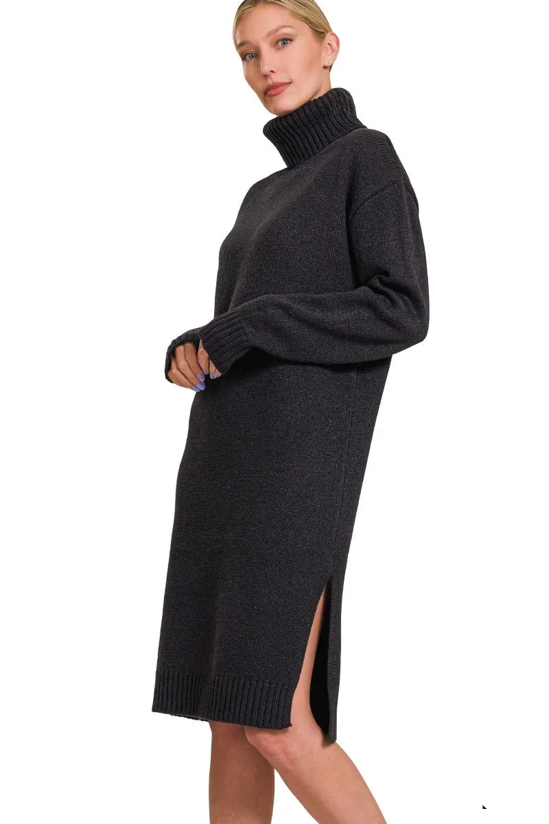 Sarah Express Women’s Turtleneck Long Sleeve Midi Sweater Dress Casual Winter