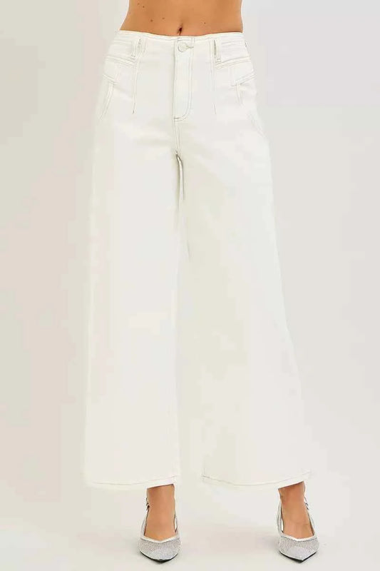 Sarah Express Women's High Rise Wide Leg Ankle Pants - RISEN Denim CREAM