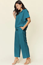Sarah Express Women’s Plus Size Textured Half Zip Top and Pants Set
