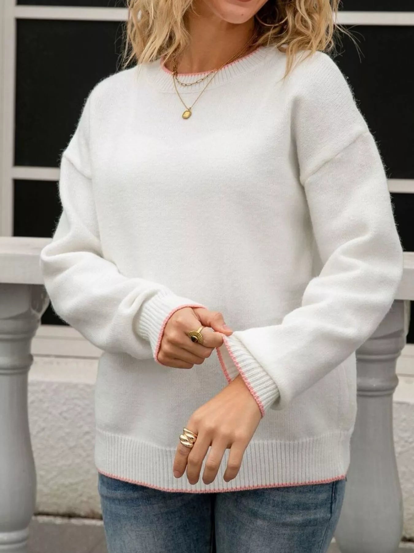 Sarah Express Women's Bow-Back Round Neck Sweater - Elegant Knit Pullover