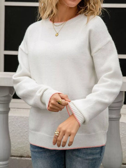 Sarah Express Women's Bow-Back Round Neck Sweater - Elegant Knit Pullover