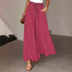 Sarah Express Women's Polka Dot Wide-Leg Pants Elastic Waist Loose Fit Casual Trousers