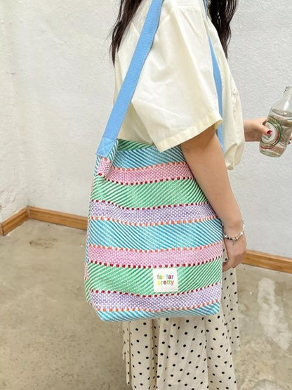 Trendsi Women's Striped Woven Shoulder Bag with Adjustable Strap