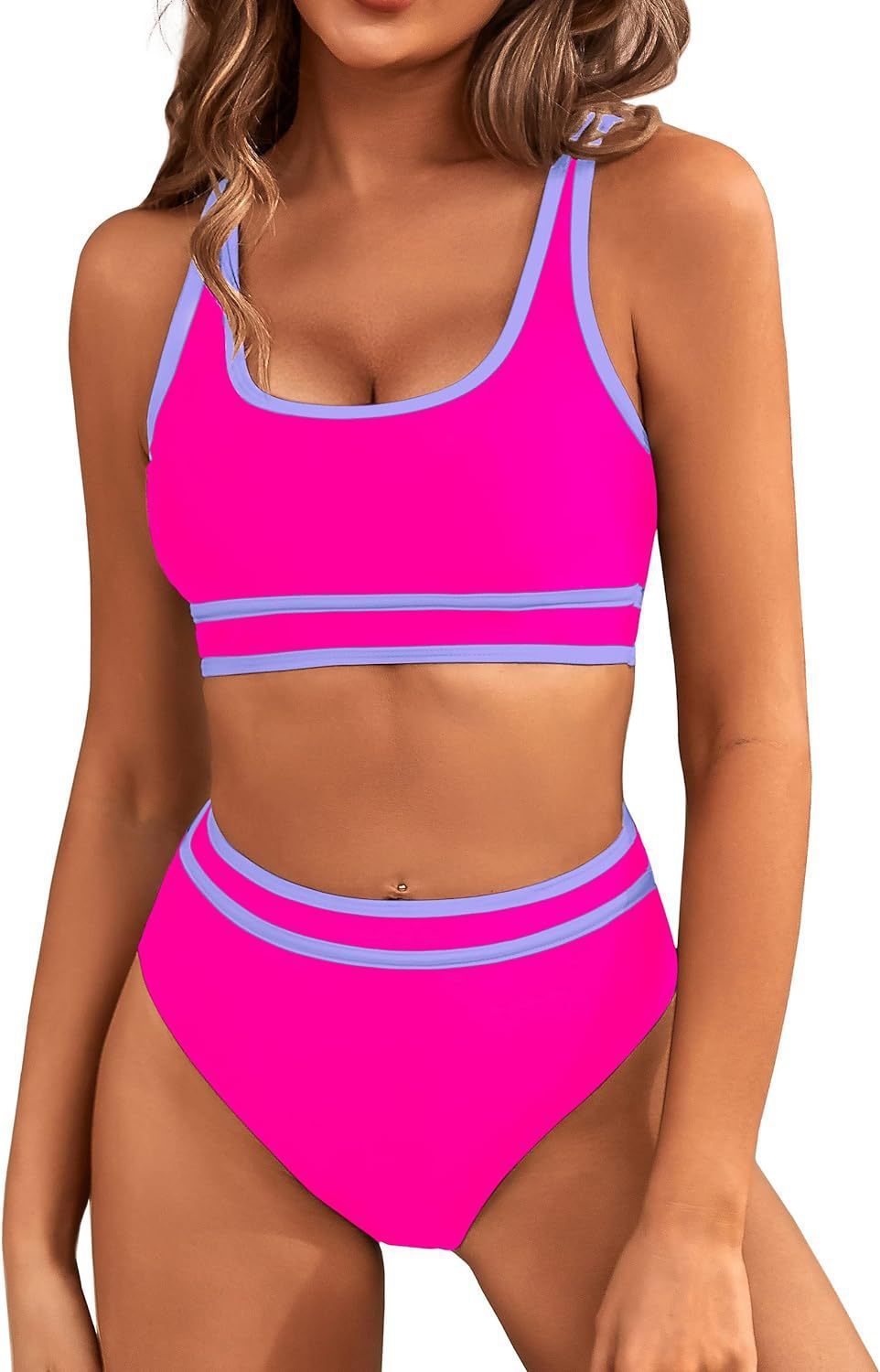 Sarah Express Women's Two-Piece Bikini Set - Tight-Fit Solid Color Swimsuit for Beach Swimming