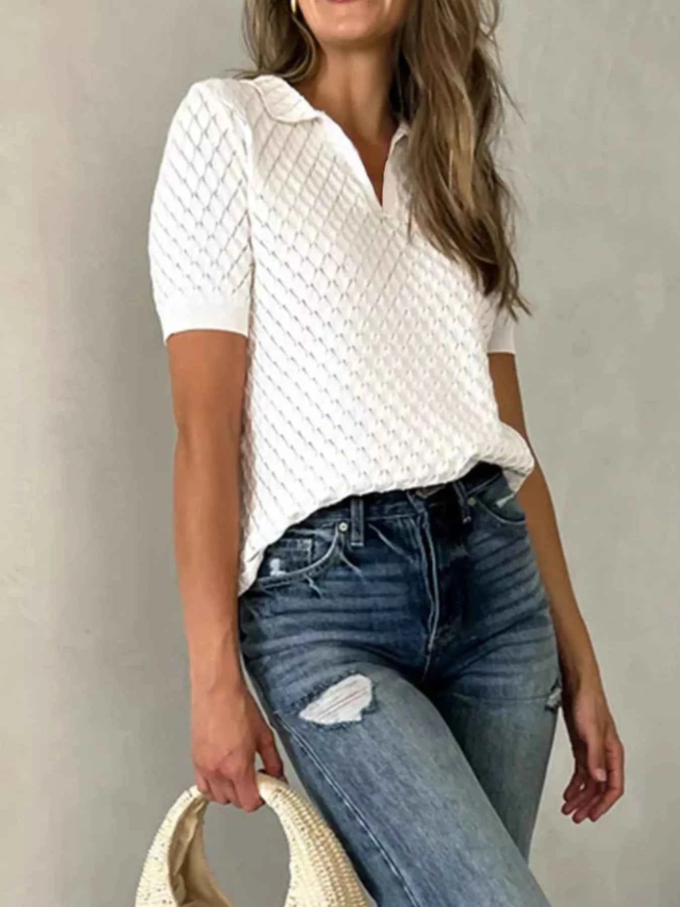 Textured Short Sleeve Knit Top