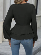 Sarah Express Women's Surplice Balloon Sleeve Blouse