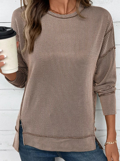 Sarah Express Women's Side Slit Round Neck Sweatshirt