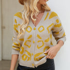 Sarah Express Women's Leopard Print Cardigan Sweater - V-Neck Button Front Knit