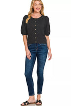 Sarah Express Women's Puff Sleeve Wool Sweater Cardigan