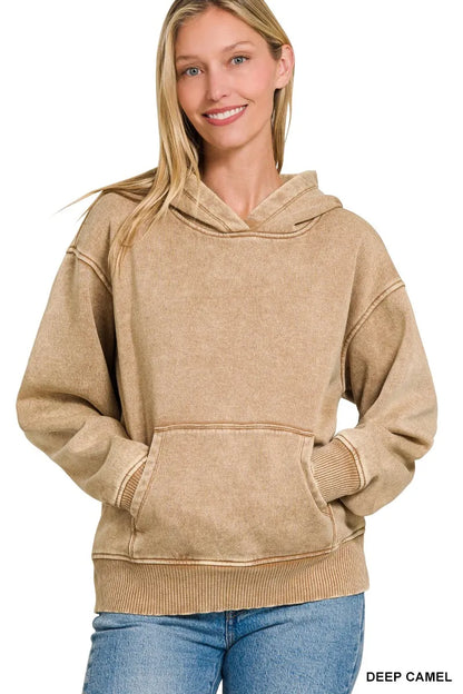 Sarah Express Women's Fleece Acid Wash Kangaroo Pocket Hoodie