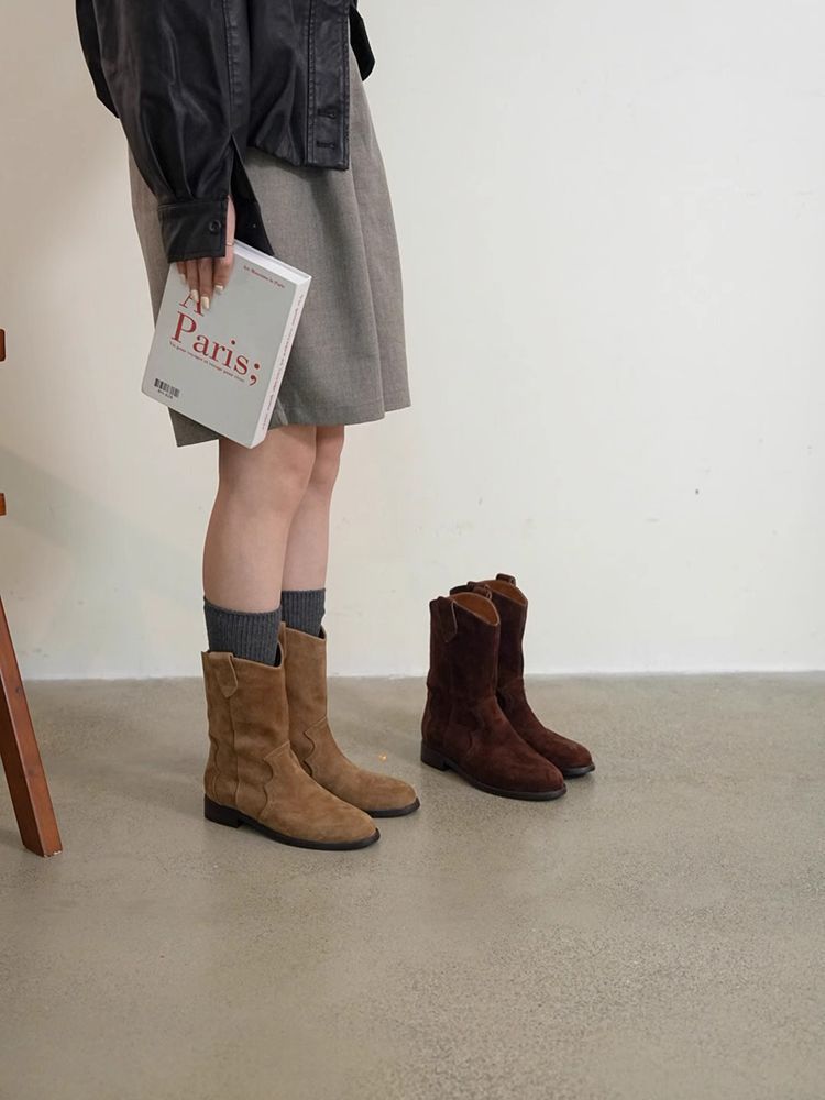 Sarah Express Women's Chunky Heel Ankle Boots – Slip-On Mid-Calf Block Heel Boots