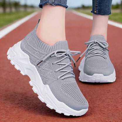 Sarah Express Women's Height Increasing Sneakers - Padded Comfort Dad Shoes with Mesh Lining Gray
