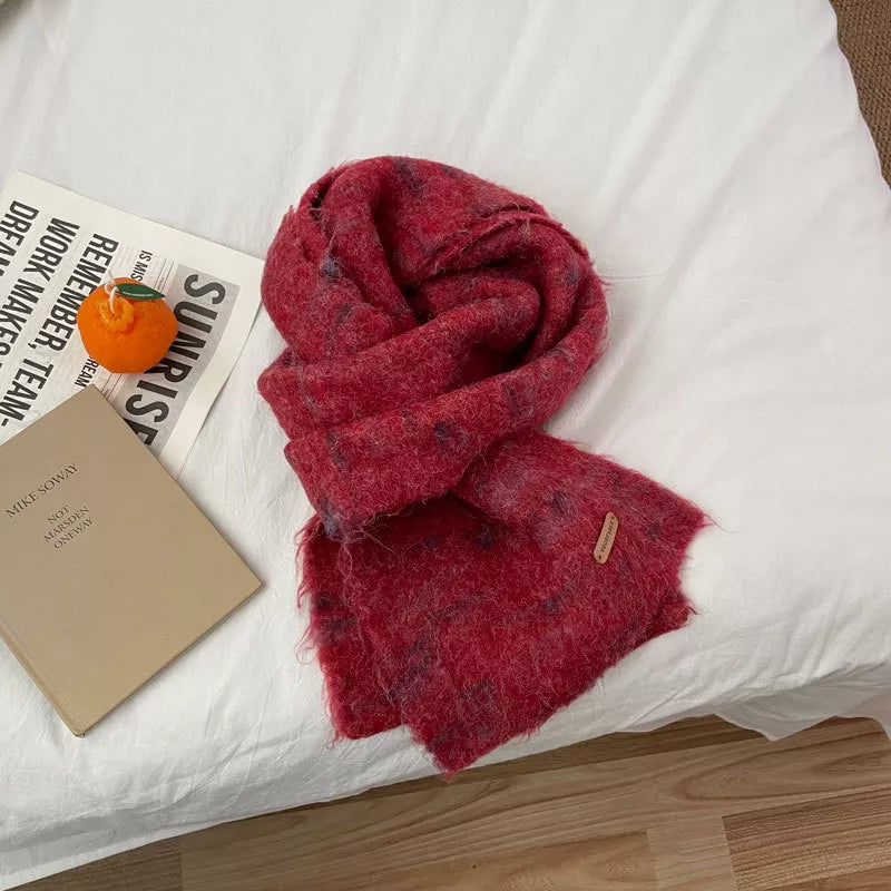 Sarah Express Women's Soft Fuzzy Contrast Scarf Red One Size