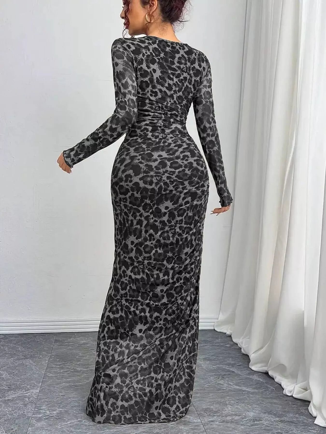 Sarah Express Women's Leopard Ruched Bodycon Maxi Dress