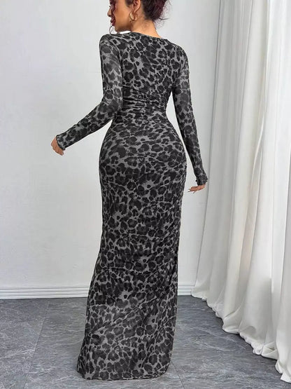 Sarah Express Women's Leopard Ruched Bodycon Maxi Dress