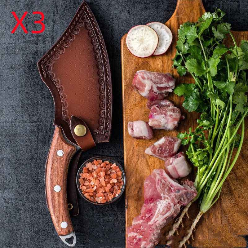 Sarah Express Premium Forged Kitchen Knife - 4CR13MOV Molybdenum Vanadium Steel Chef Knife with Rosewood Handle Khaki Standard package 3PCS