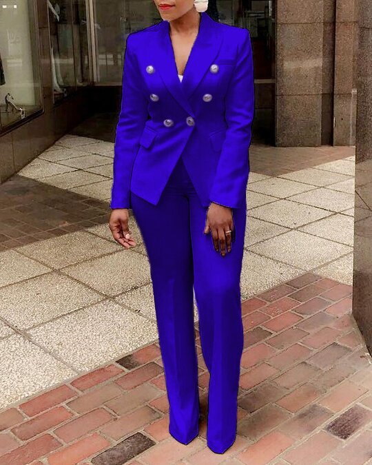 Sarah Express High Waist Two-Piece Blazer Pant Suit Button Front