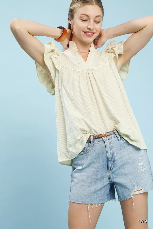 Sarah Express Women's Ruffled Sleeve Textured Blouse