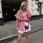 Sarah Express Women's Plaid Button-Down Shirt Loose Fit Casual