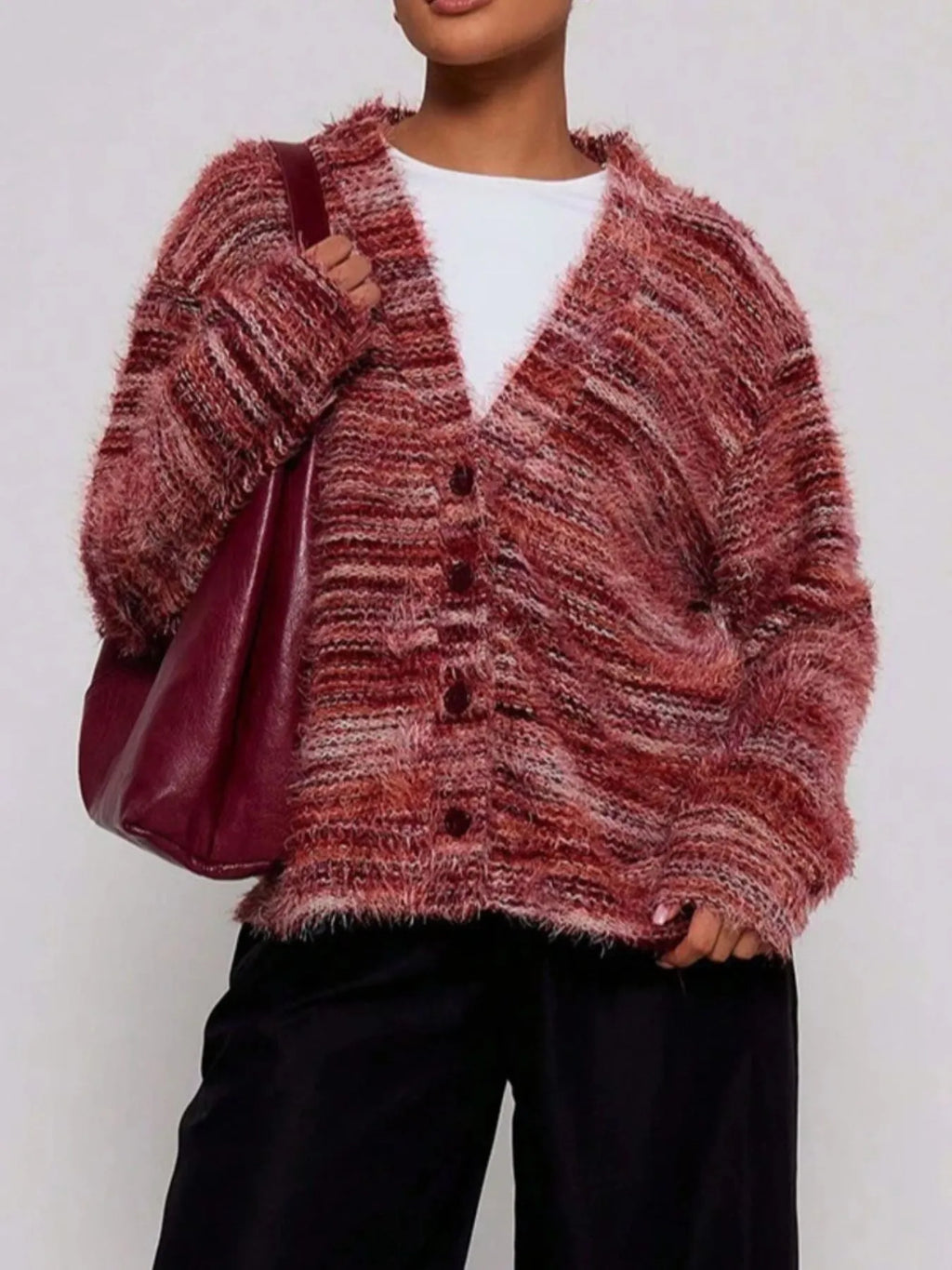 Sarah Express Women's Fuzzy Button Down Chunky Cardigan