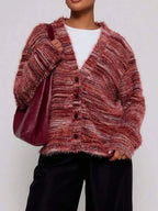 Sarah Express Women's Fuzzy Button Down Chunky Cardigan