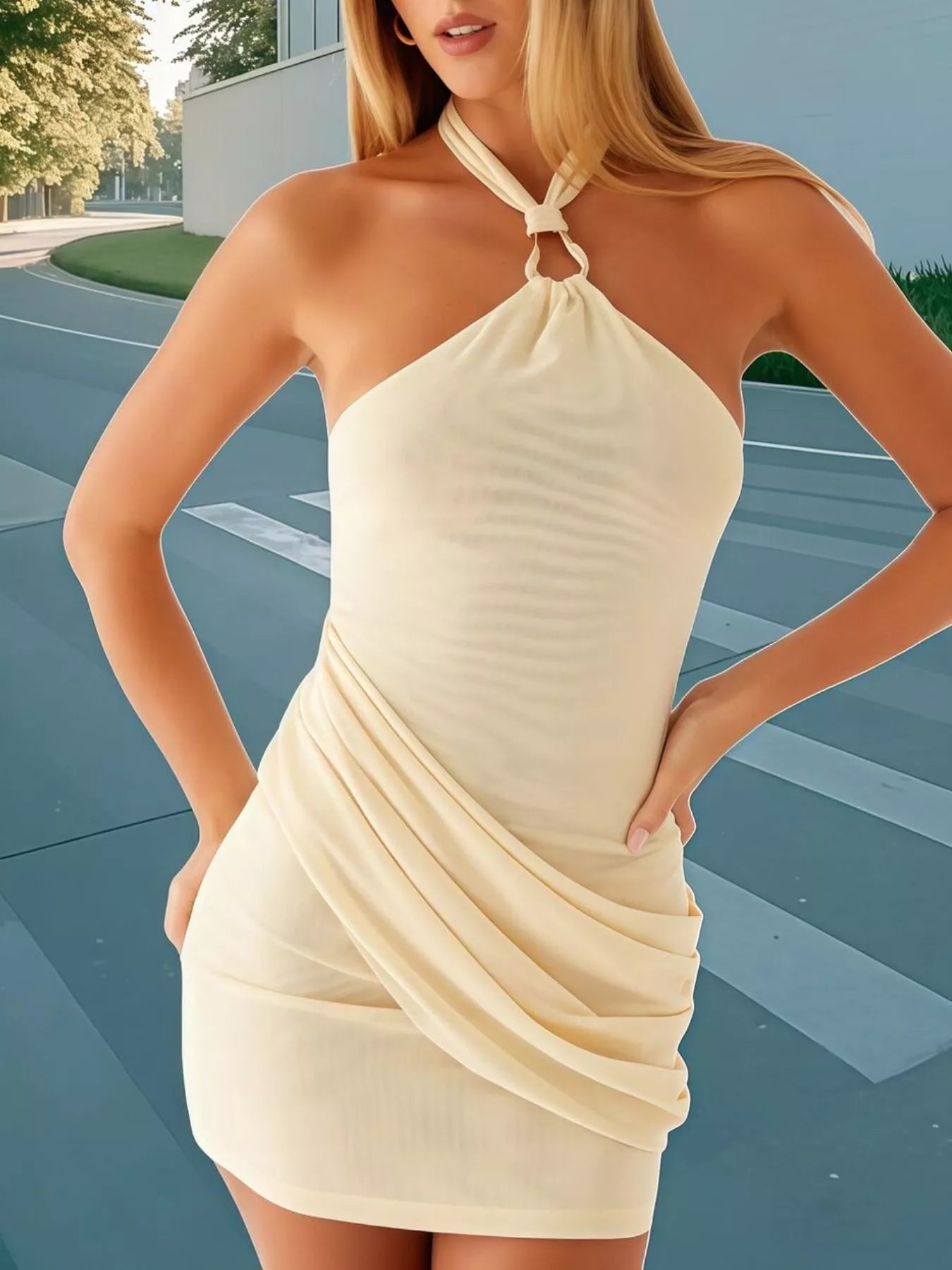 Sarah Express Women's Halter Neck Draped Mini Dress